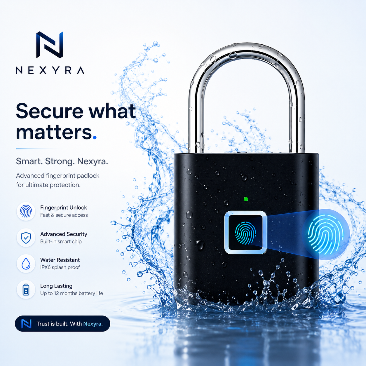 Nexyra GuardLock™ Smart Fingerprint Padlock